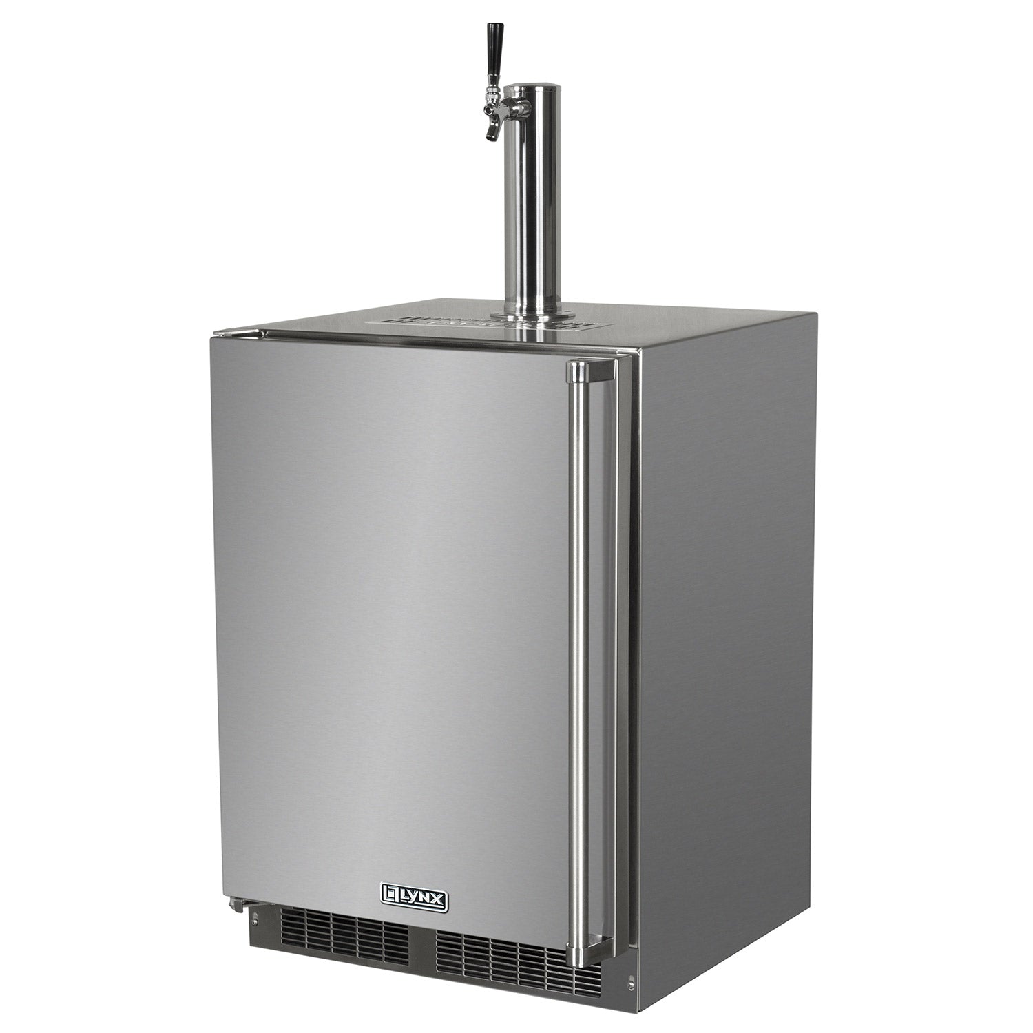 Stainless steel outdoor kegerator with single tap, square cabinet, vented base