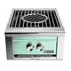 Built-in gas power burner with stainless housing, green control panel, two knobs, LYNX logo