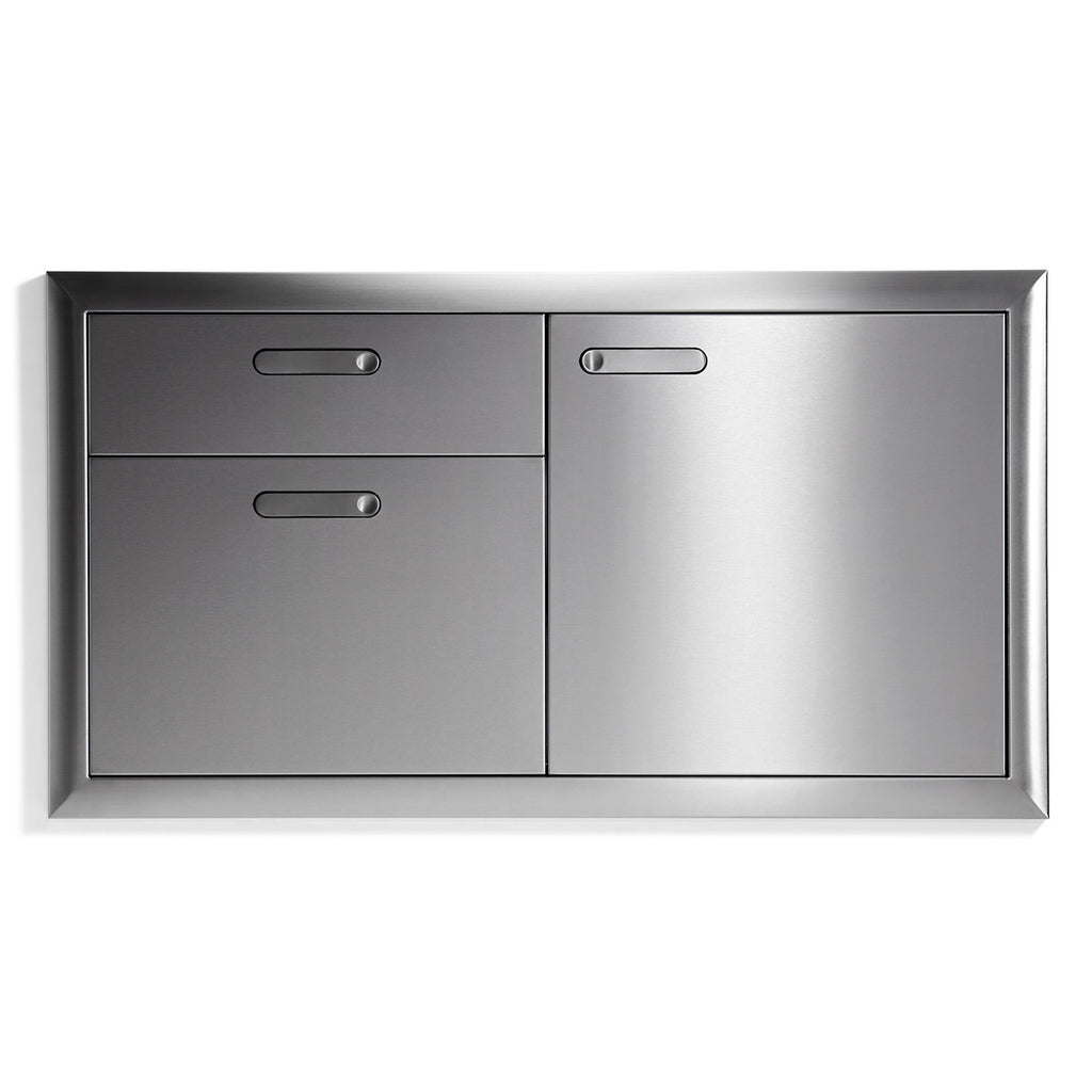 Wall cabinet access door with double drawer, brushed dark gray finish