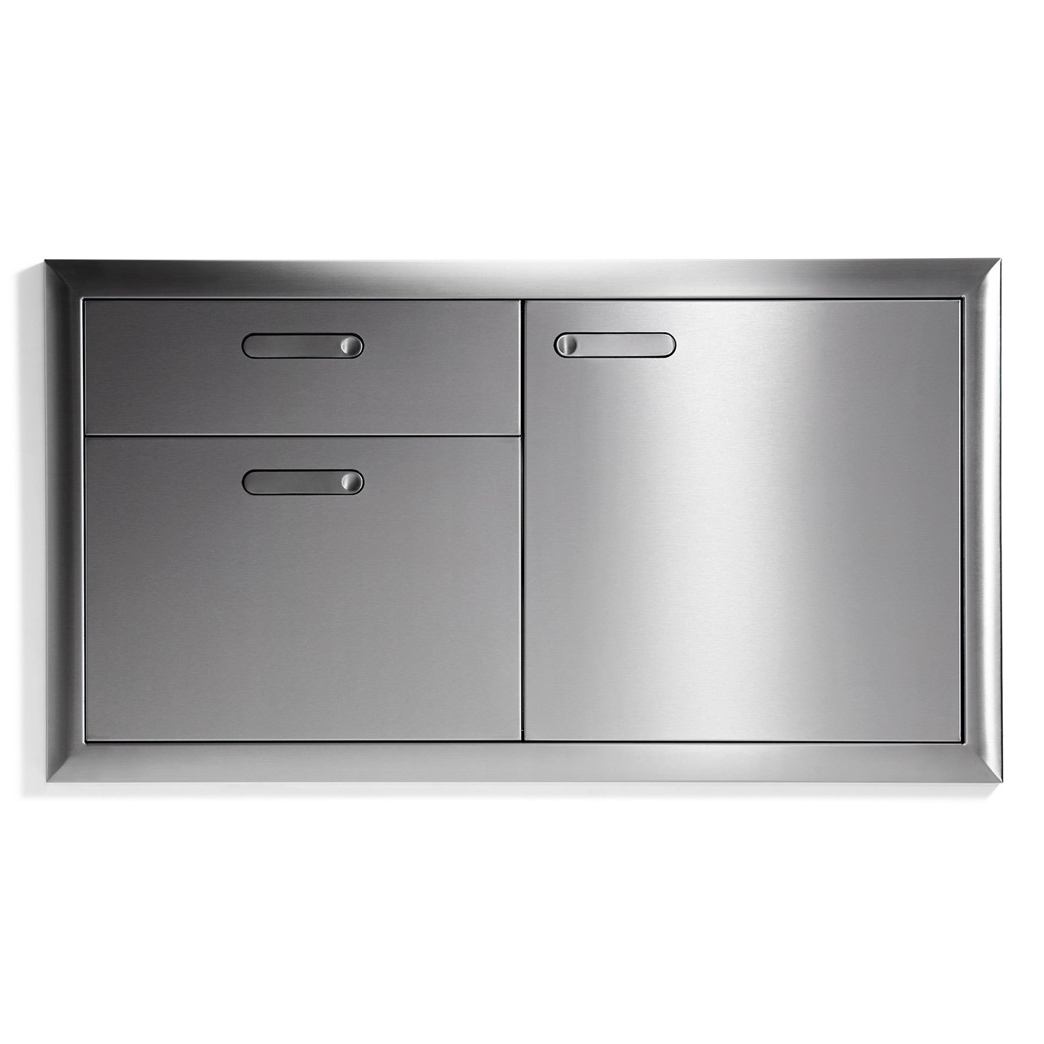 Wall cabinet access door with double drawer, brushed dark gray finish