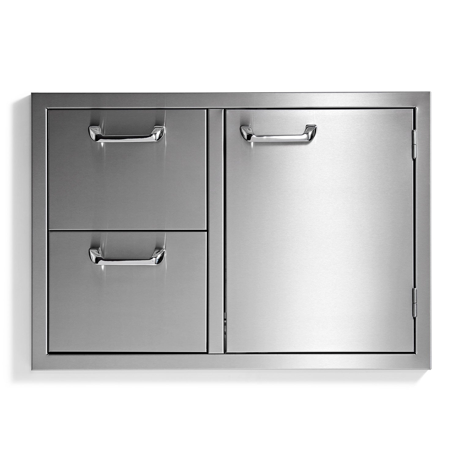 Steel storage cabinet with two drawers and a right cabinet door, dark gray, chrome handles