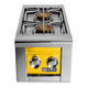 Stainless steel built-in gas double side burner with yellow control panel and two knobs