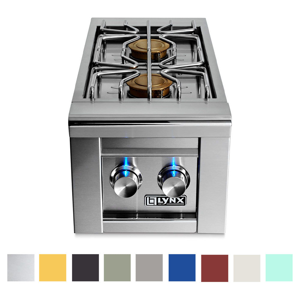 Stainless steel built-in gas double side burner with lit burners and two knobs