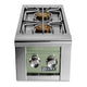 Stainless steel built-in gas double side burner with green control panel and two knobs