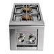 Stainless steel built-in gas double side burner with dark control panel and two knobs