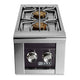 Stainless steel built-in gas double side burner with black control panel and two knobs