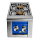 Stainless steel built-in gas double side burner with blue control panel and two knobs