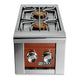 Stainless built-in gas double side burner, two burners, two knobs, Lynx logo, brown panel