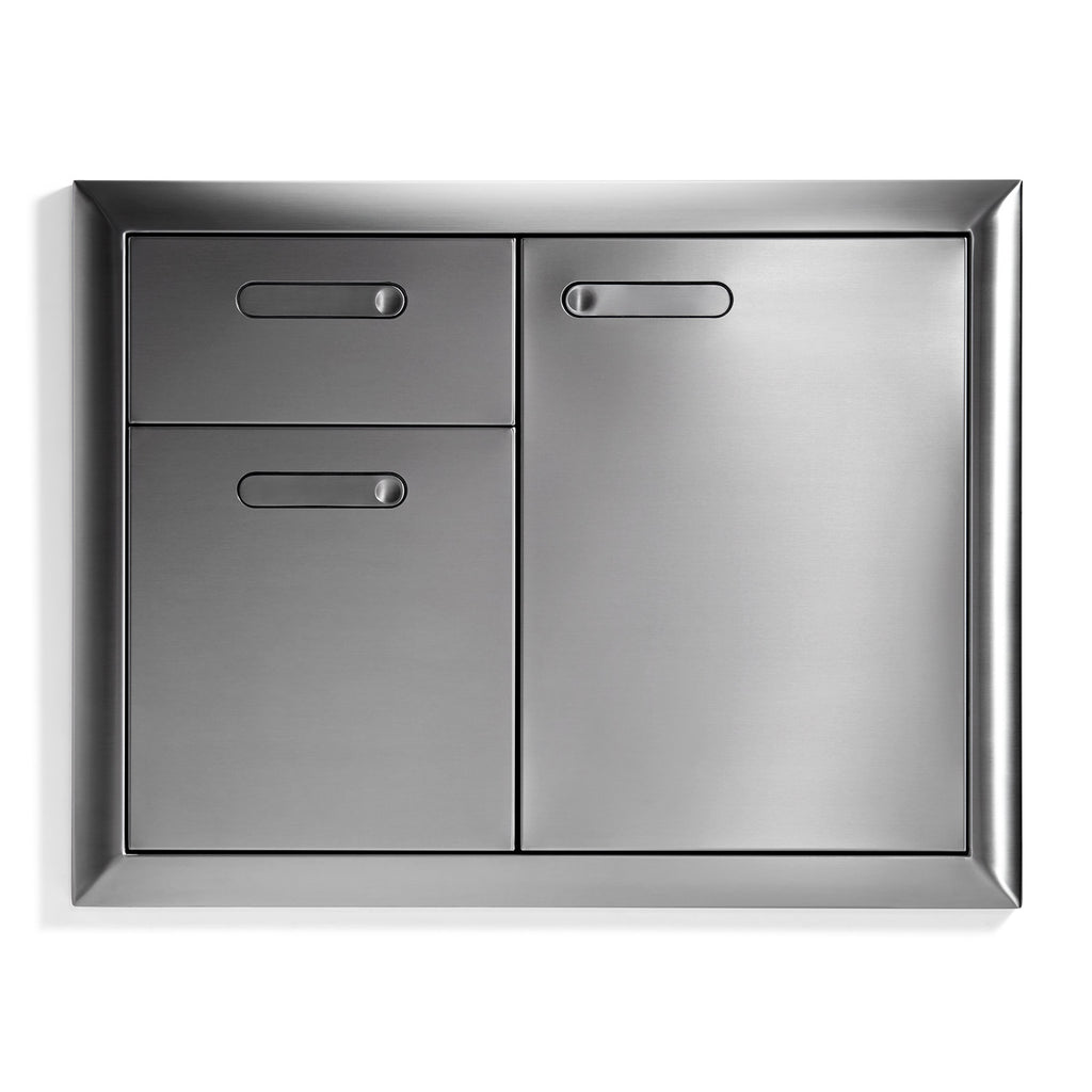 Stainless steel trash drawer cabinet with two doors and two pull-out bins