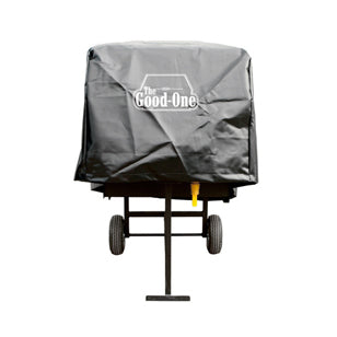 The Good-One built-in open range cover, dark gray fabric tarp with logo