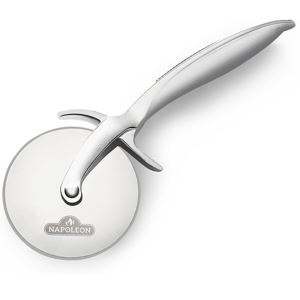 Stainless pizza wheel with Napoleon logo and curved handle