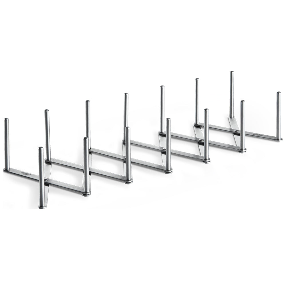 Expandable rib holder with horizontal base and vertical stainless steel rods