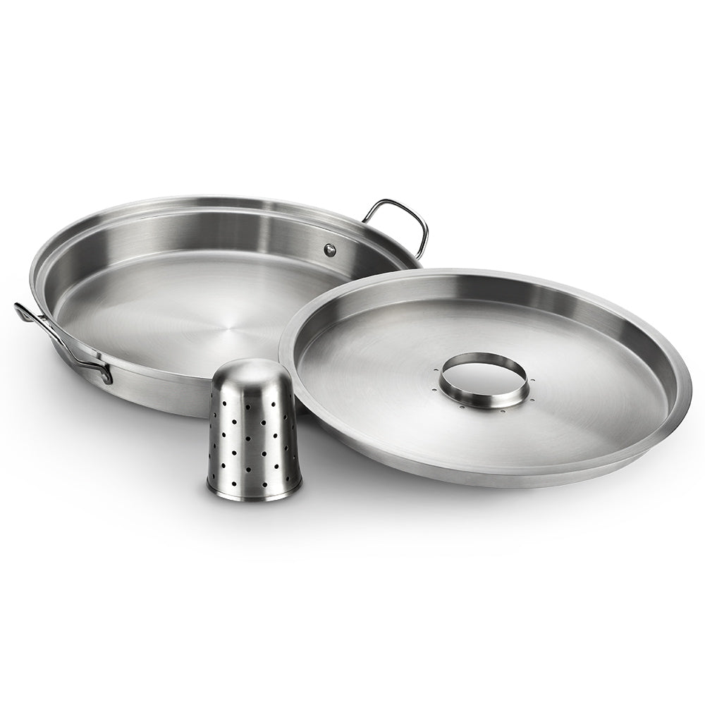 Stainless steel infusion roaster pan with perforated insert and side handles