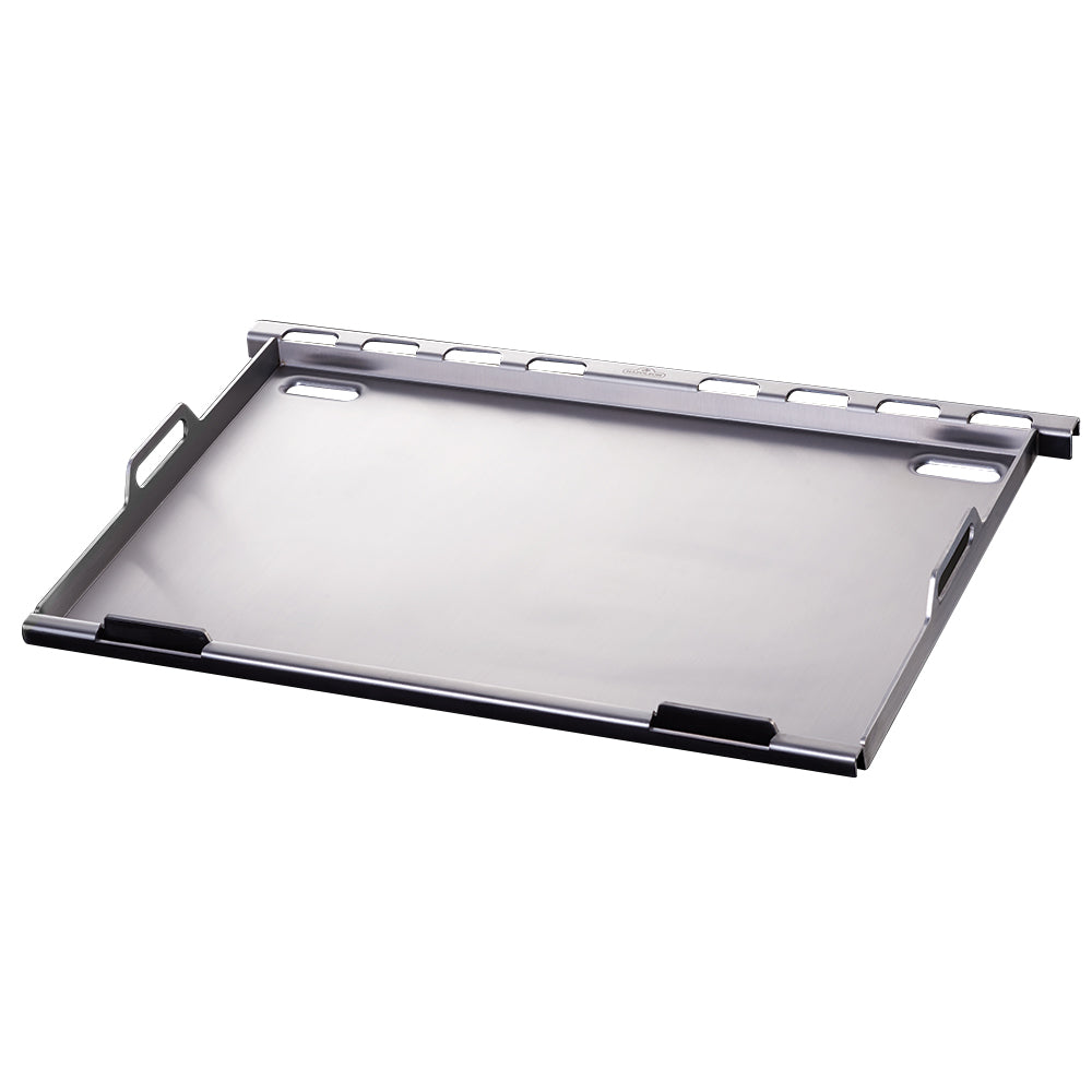 Rectangular stainless steel griddle insert tray with raised side edges