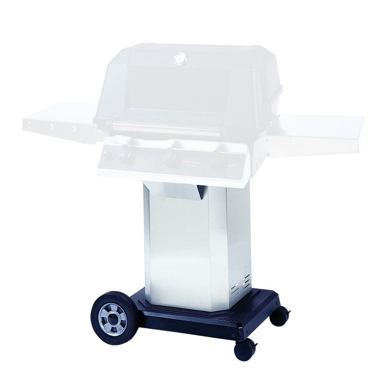 Portable propane column base with wheels and black frame