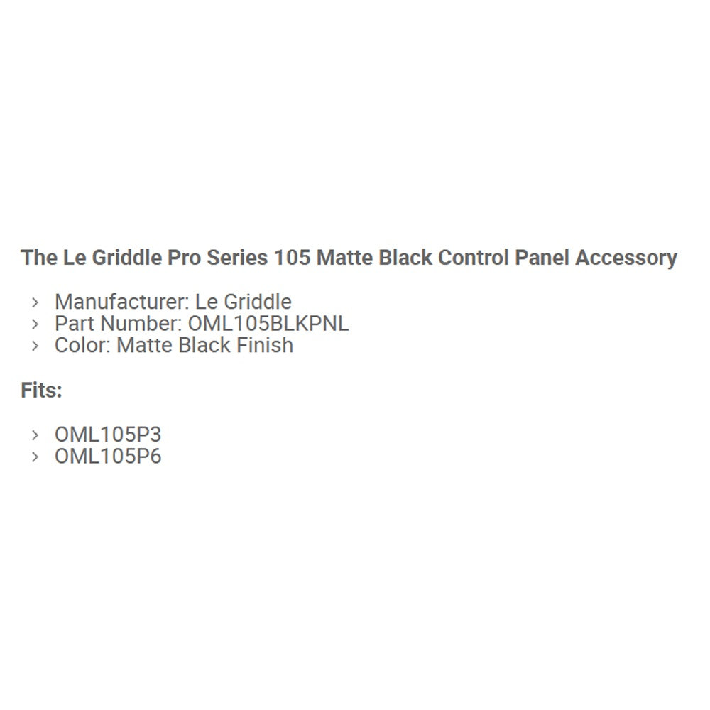 Matte black control panel accessory listing with fitment and manufacturer details
