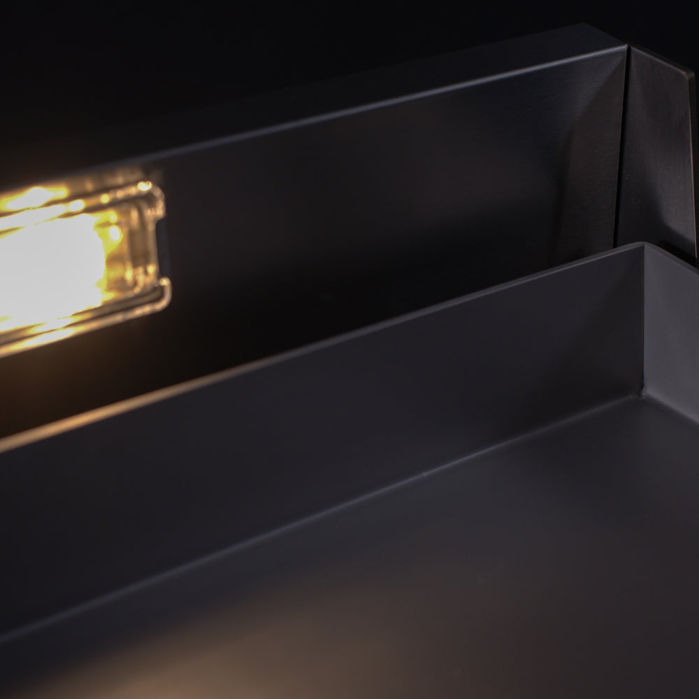 Built-in gas griddle firebox with cooking surface and burner area glowing