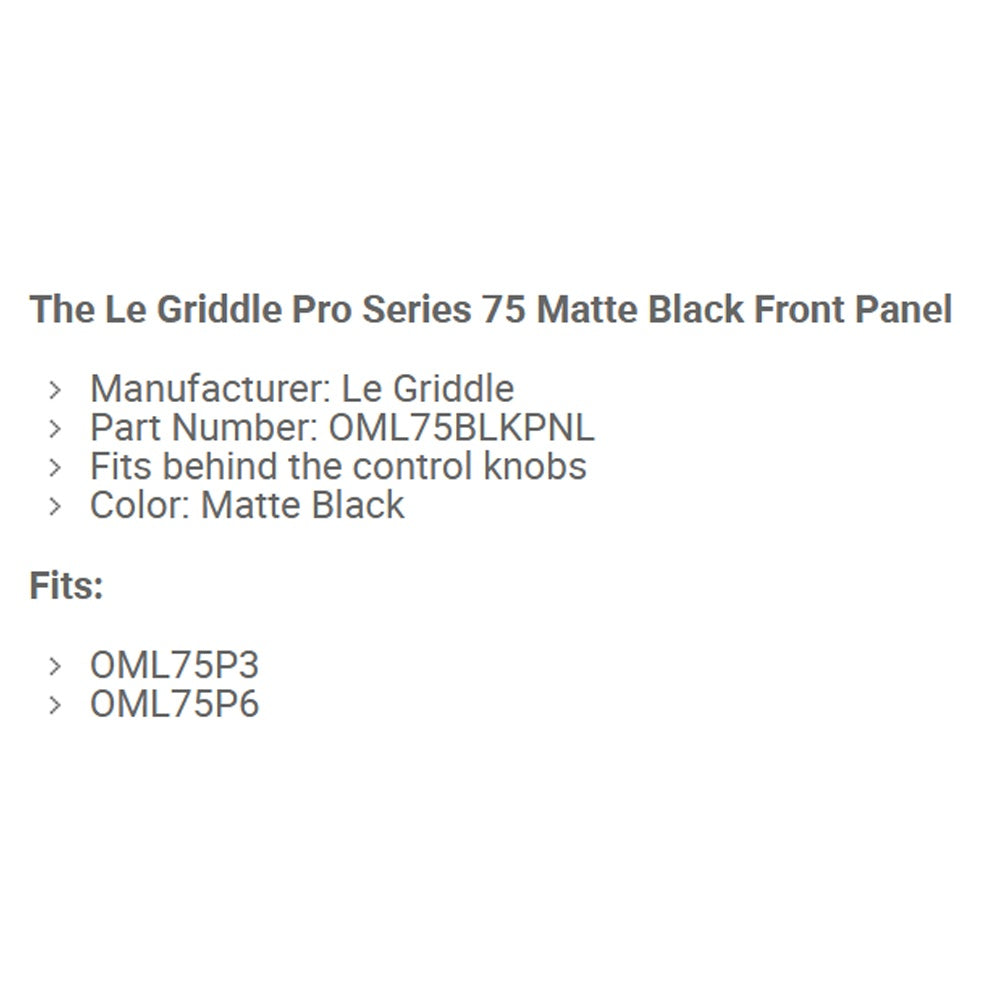 Matte black Le Griddle Pro 75 front panel insert