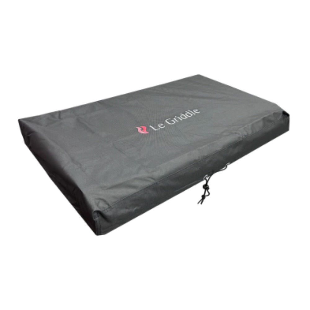 Black vinyl griddle cover with drawstring and corner grommet, protective fitted cover