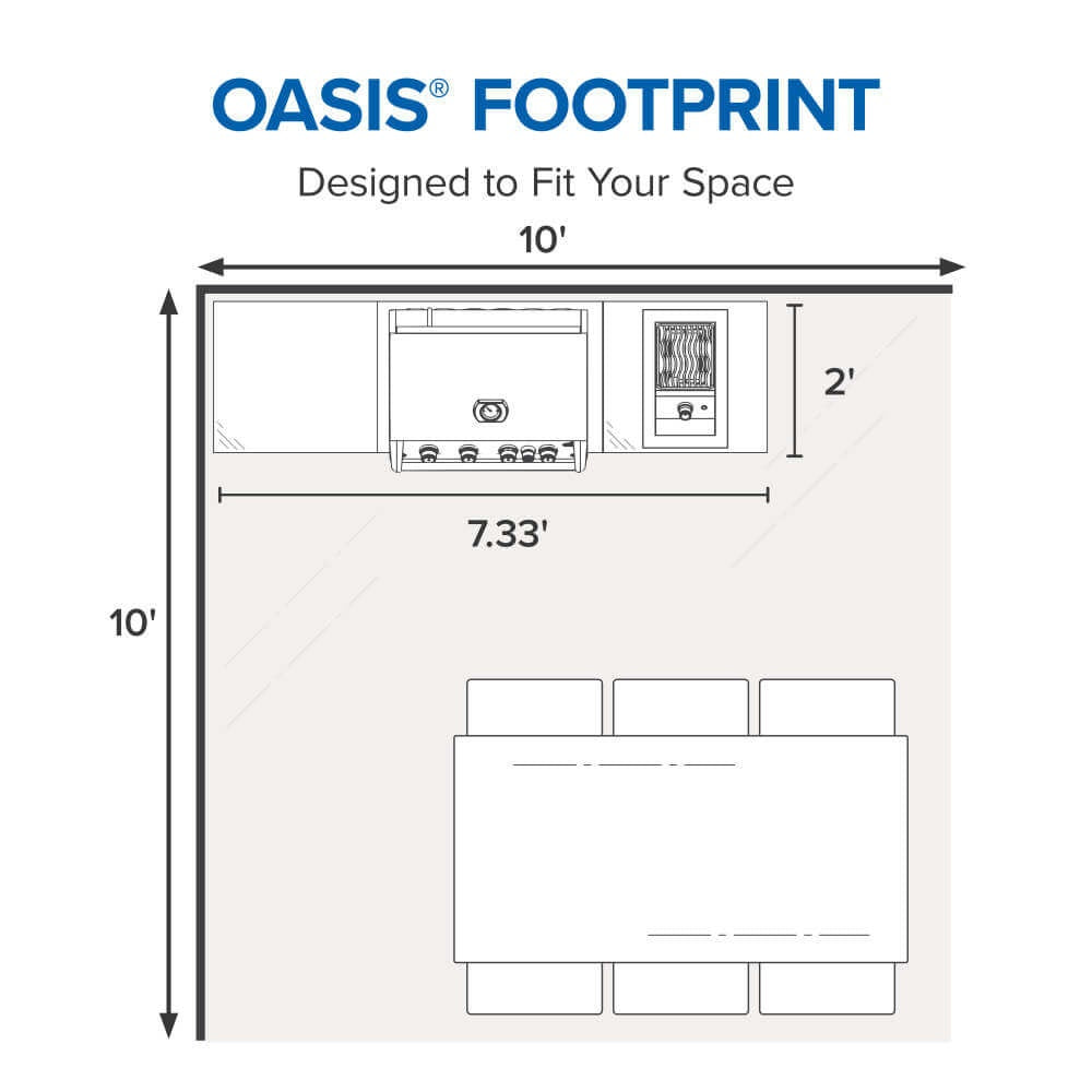 Outdoor kitchen grill footprint layout with labeled dimensions for built-in placement