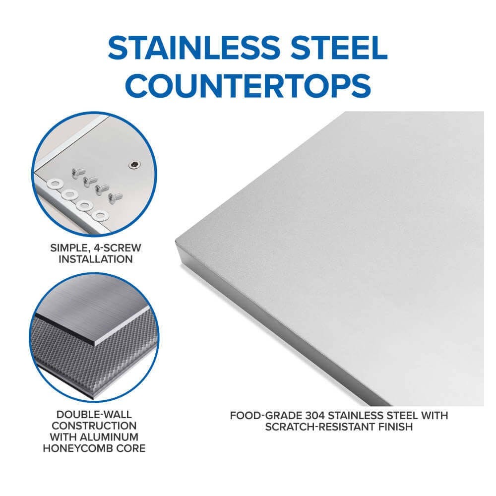 Stainless steel countertop panel with installation and insulation detail callouts