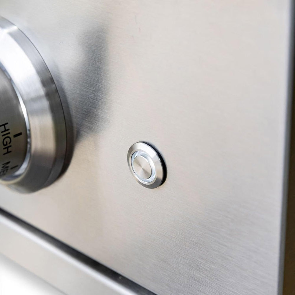 Stainless front panel with small control button on built-in gas power burner