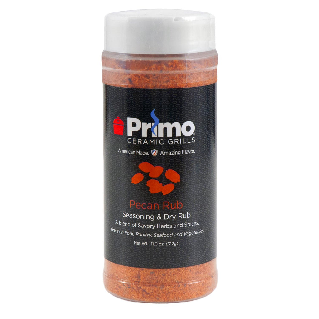 Primo Pecan Rub seasoning & dry rub in plastic shaker bottle, 11 oz.