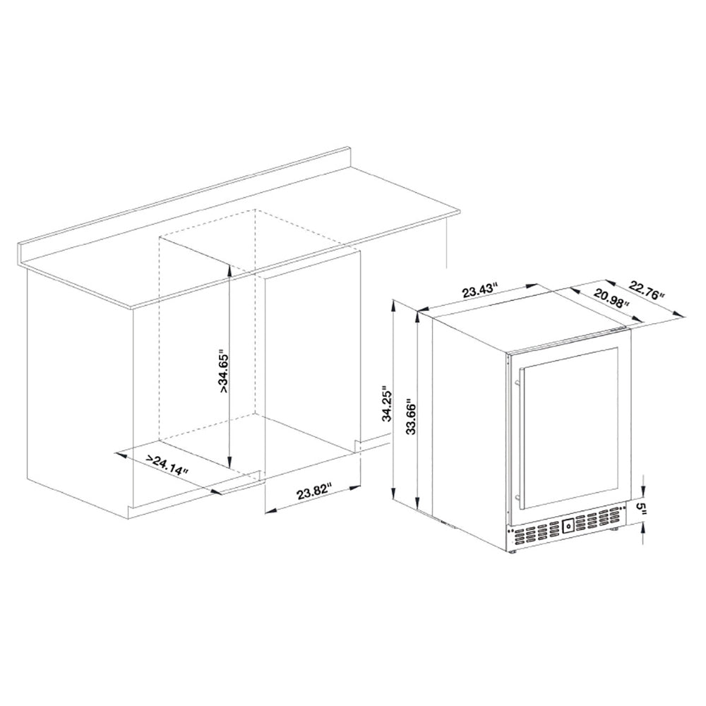 Modern Home Products Stainless Steel Outdoor-Rated Refrigerator, 24-Inch