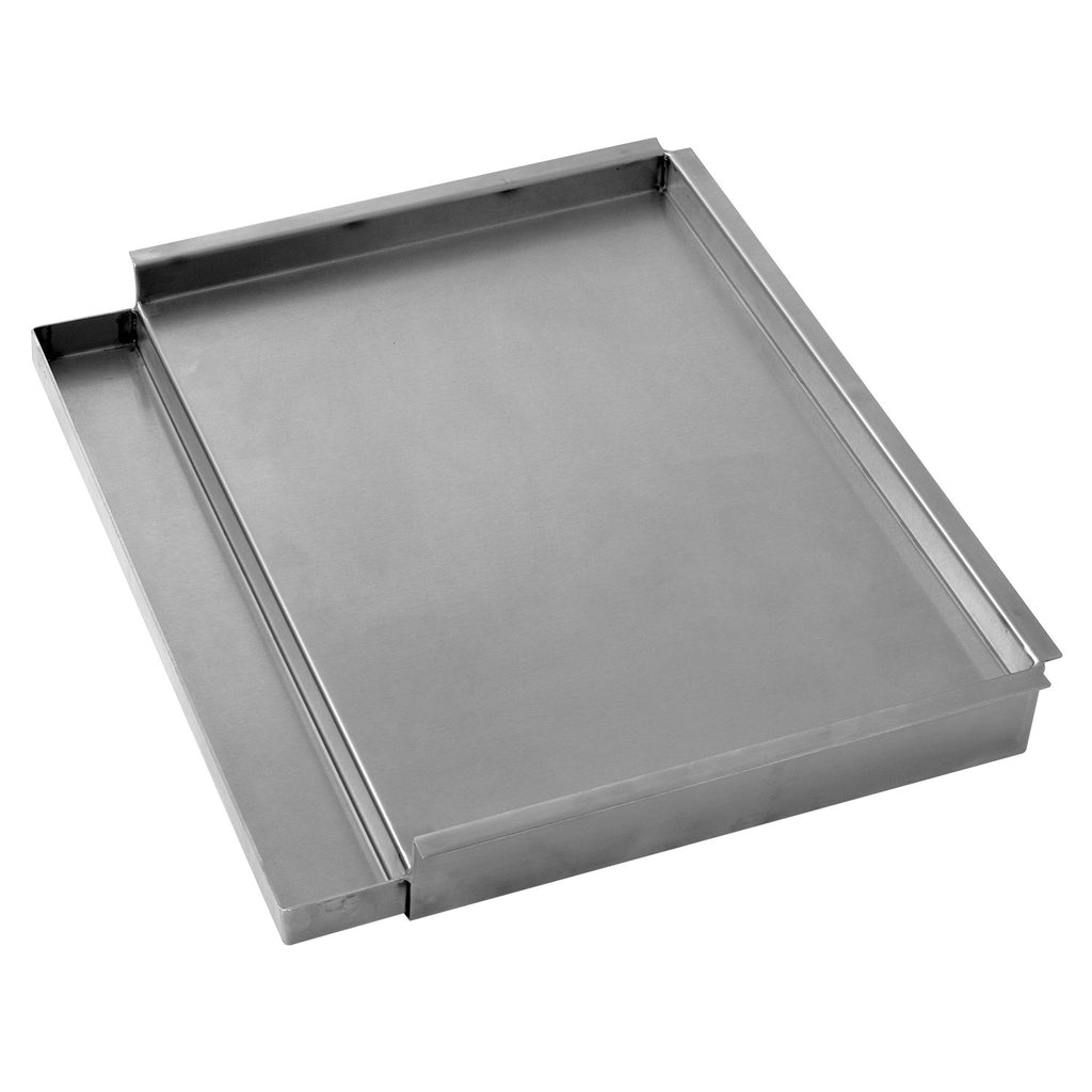 Commercial-style stainless steel griddle with rectangular cooking surface