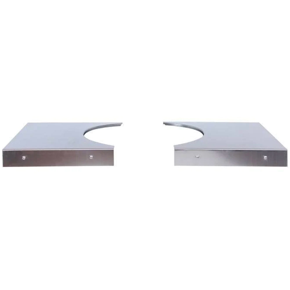 Stainless steel side shelf pair with oval cutout and mounting holes