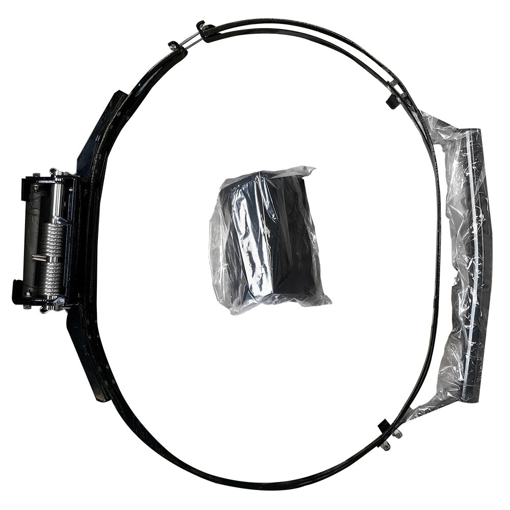Black oval hinge and handle kit with looped bands and mounting hardware