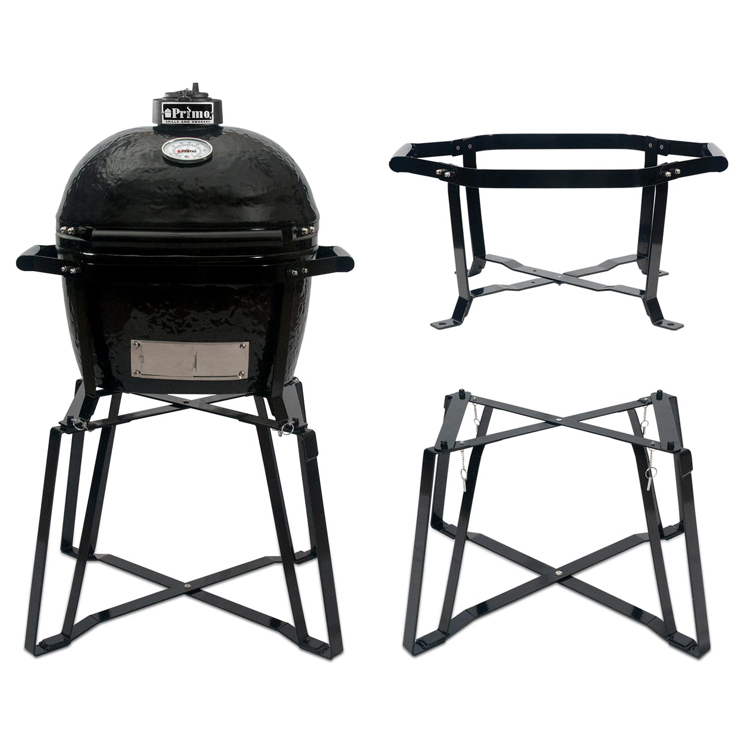 Primo CJRH-321-322 Junior Oval Ceramic Charcoal Kamado Grill on GO Portable Cradle & Base