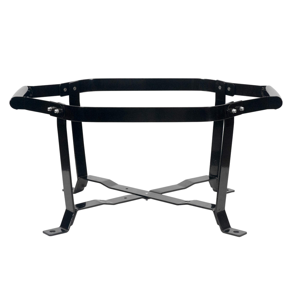 Black portable grill cradle frame with two side bars and leg supports