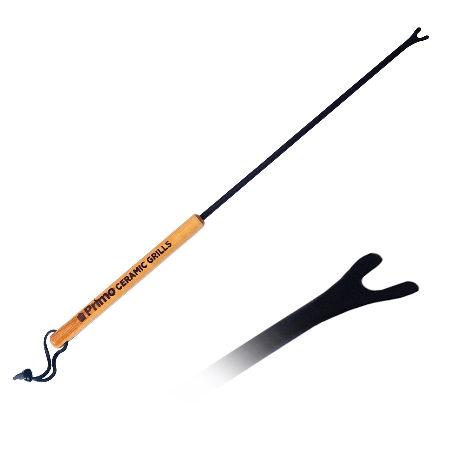 Primo grate cleaning bar with dark handle and orange ceramic-grills sleeve