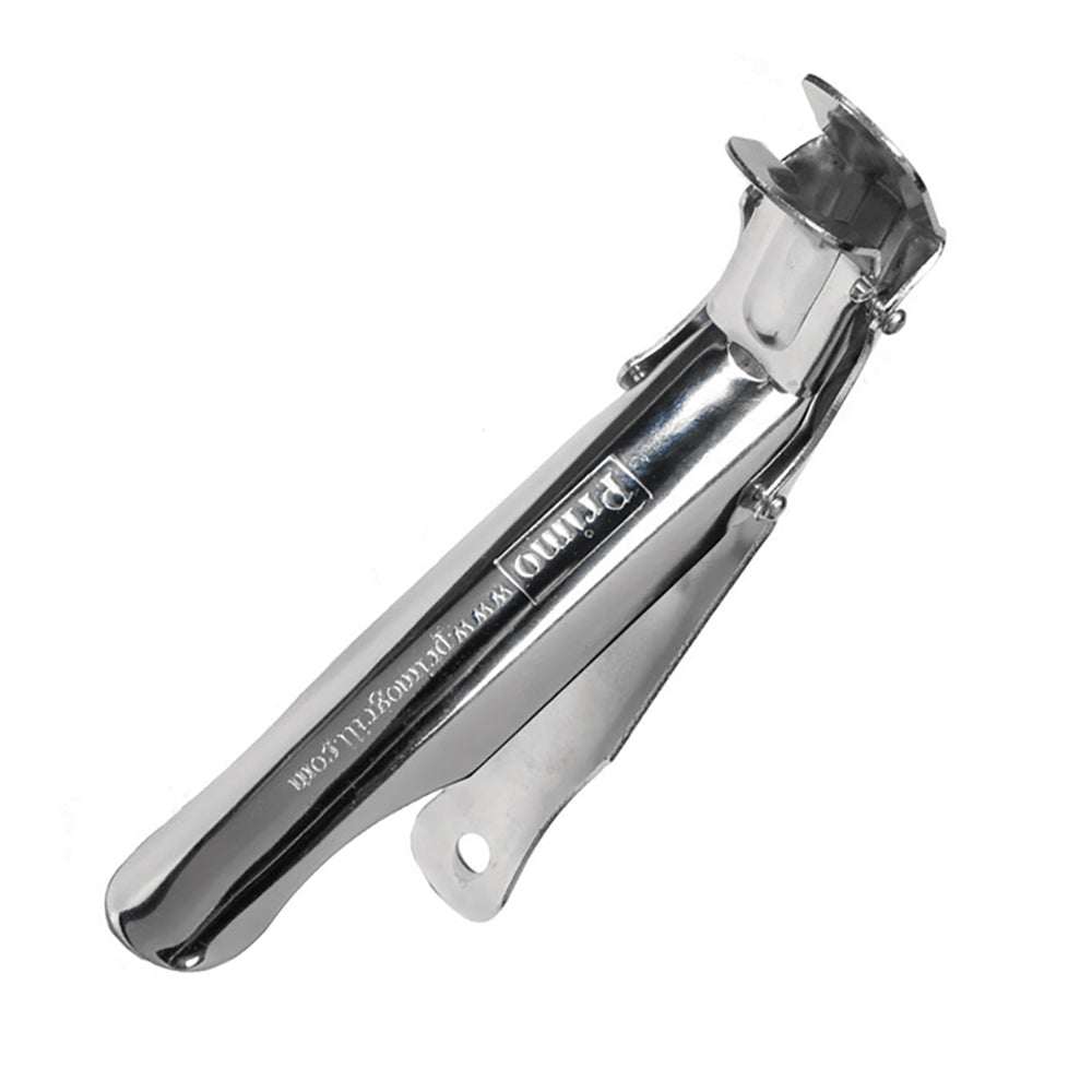 Metal grate lifter tool with spring clamp and curved handle