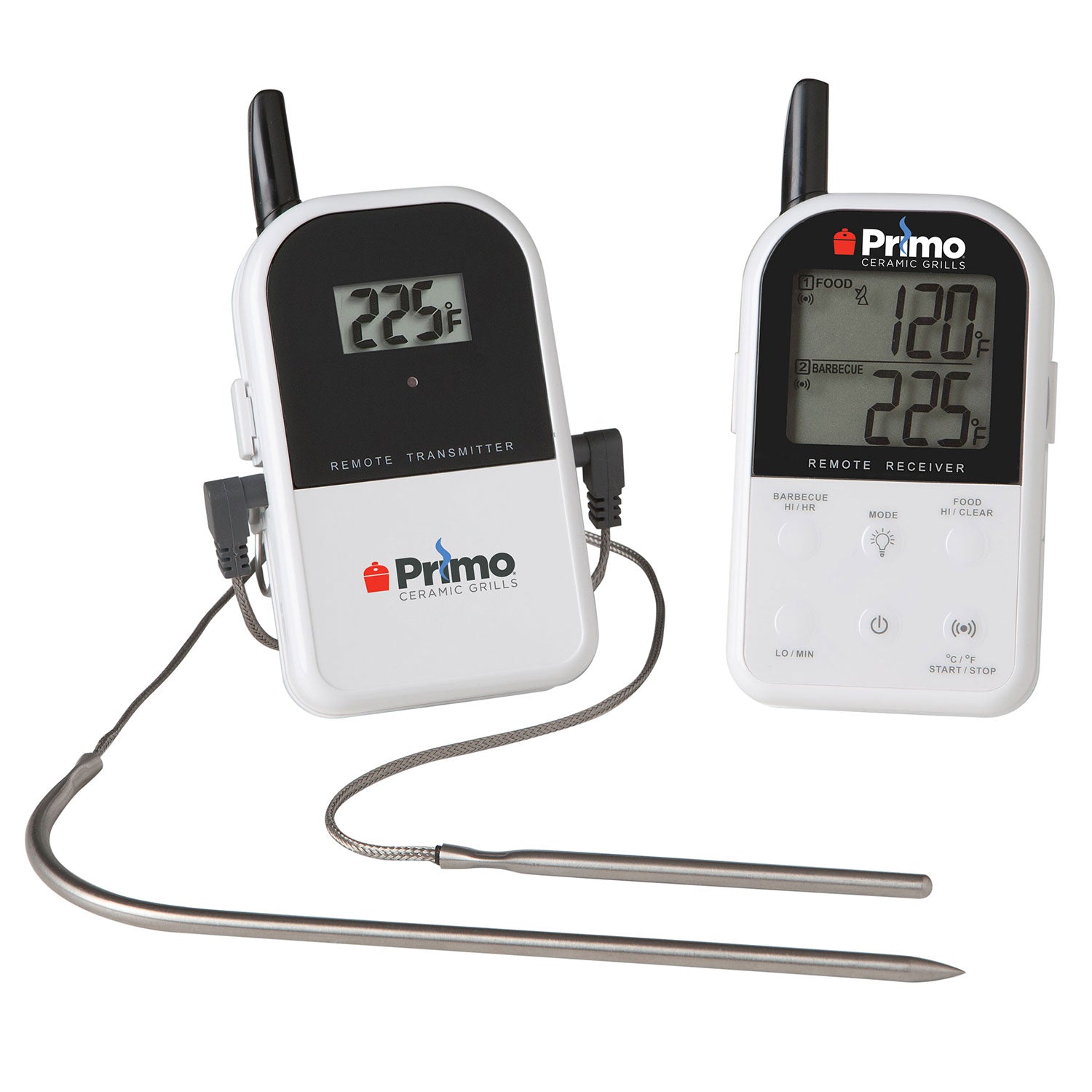 Dual probe wireless thermometer with remote transmitter/receiver and stainless probes