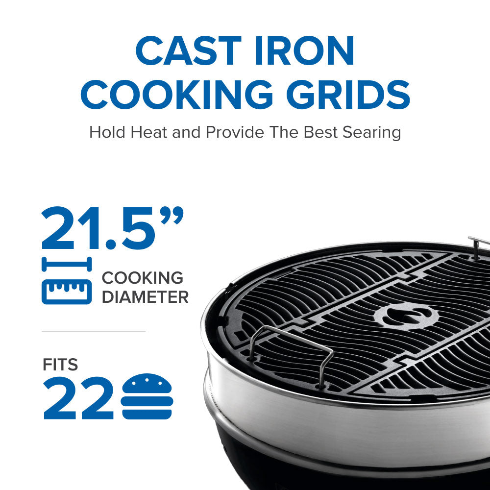Cast iron cooking grids for kettle grill, black grates with raised grill pattern