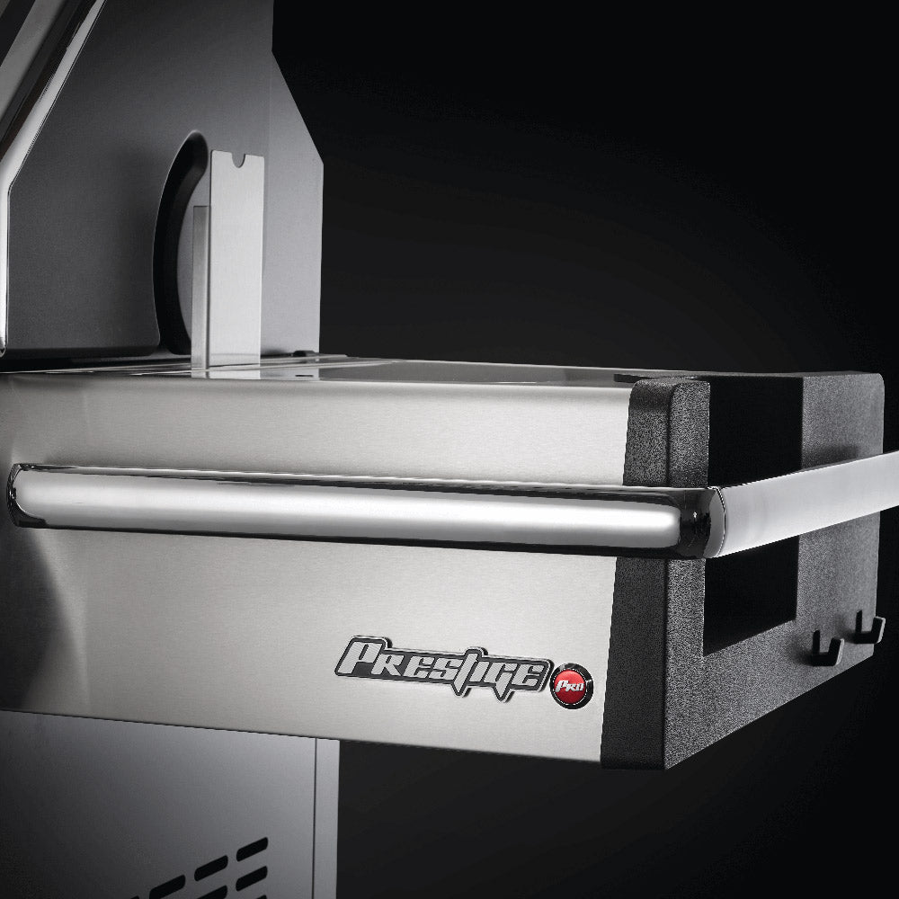 Stainless gas grill side handle and side burner shelf