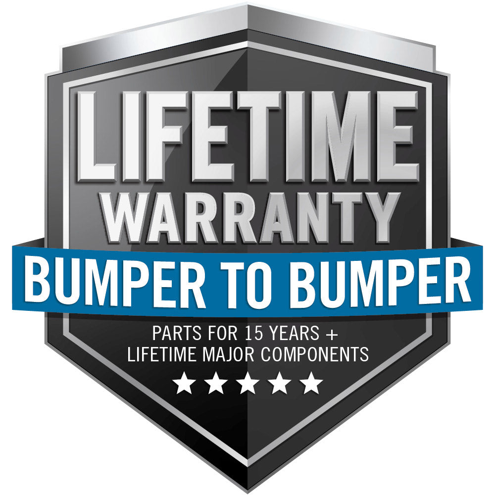 Warranty badge graphic with black shield design and star accents