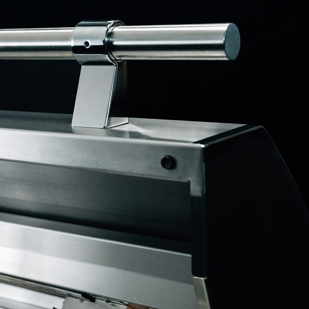 Gas grill side control lever and stainless steel front shelf detail