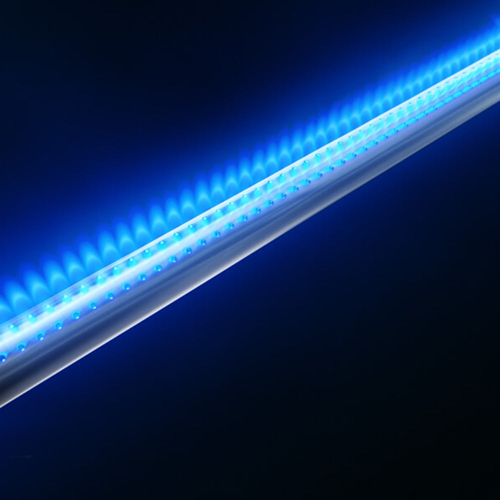 Blue LED grill light strip along the burner area
