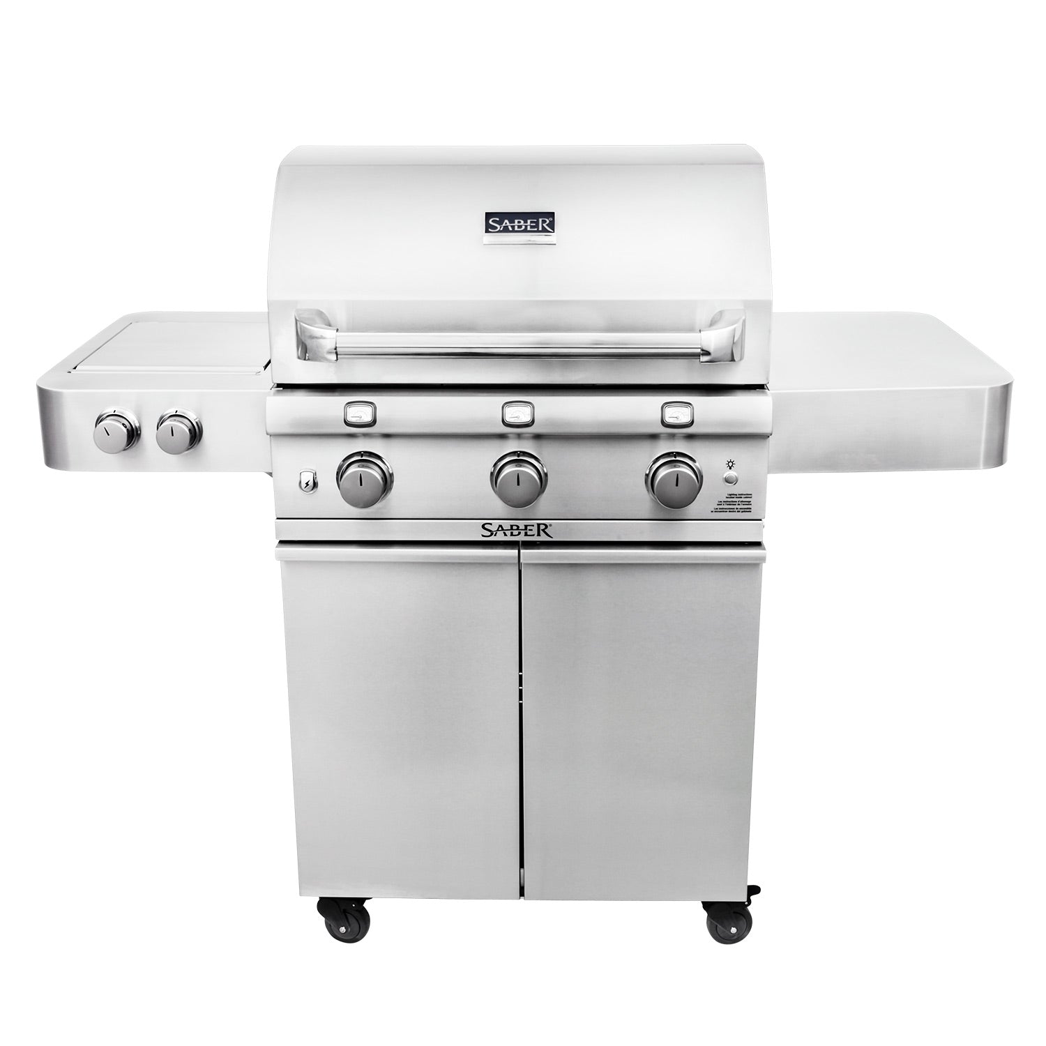 Stainless steel 3-burner deluxe freestanding infrared grill with side burner and control knobs