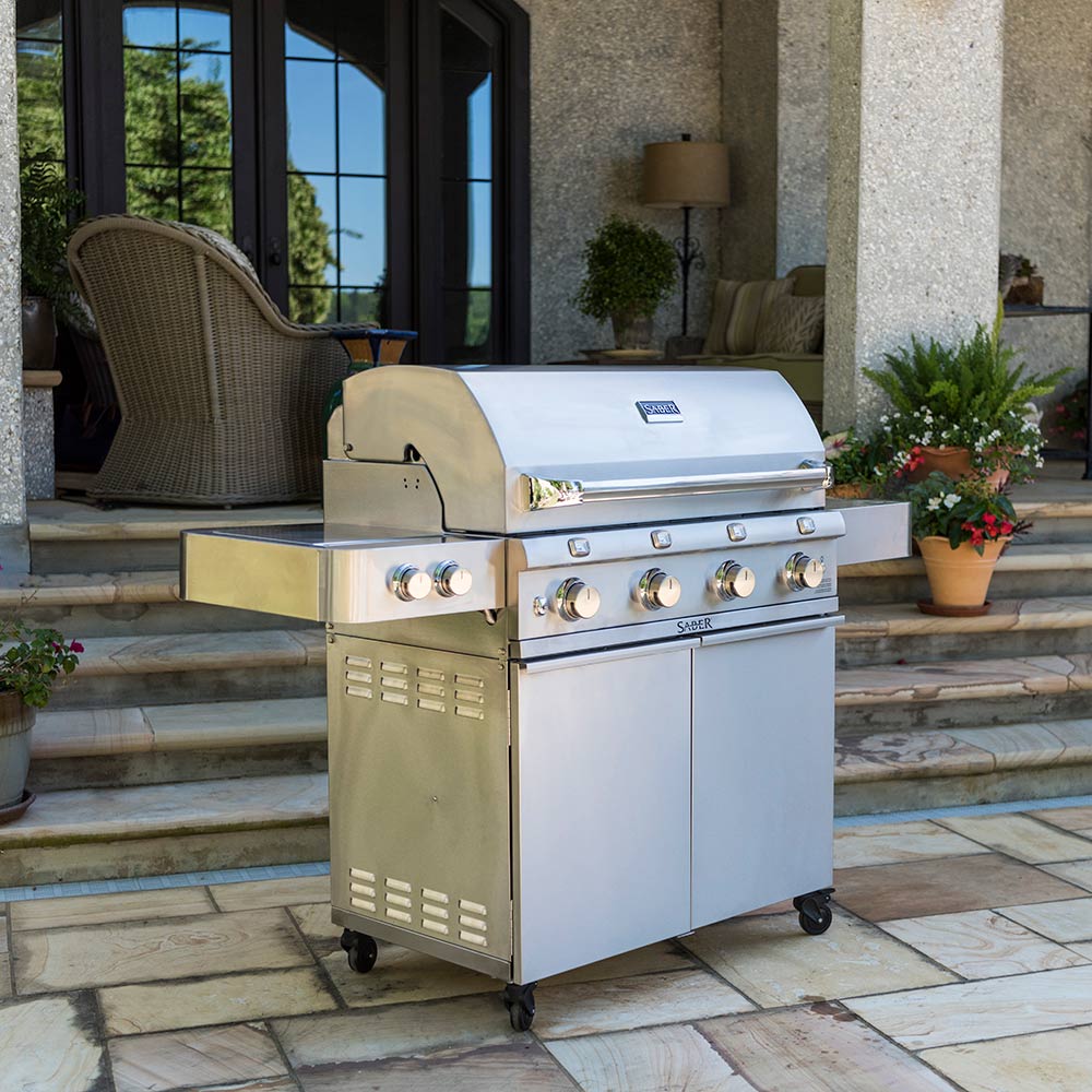 Saber R67SC0017 4-Burner Deluxe Freestanding Infrared Grill with Side Burner, 40-Inches