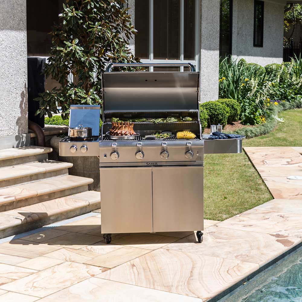 Saber R67SC0017 4-Burner Deluxe Freestanding Infrared Grill with Side Burner, 40-Inches