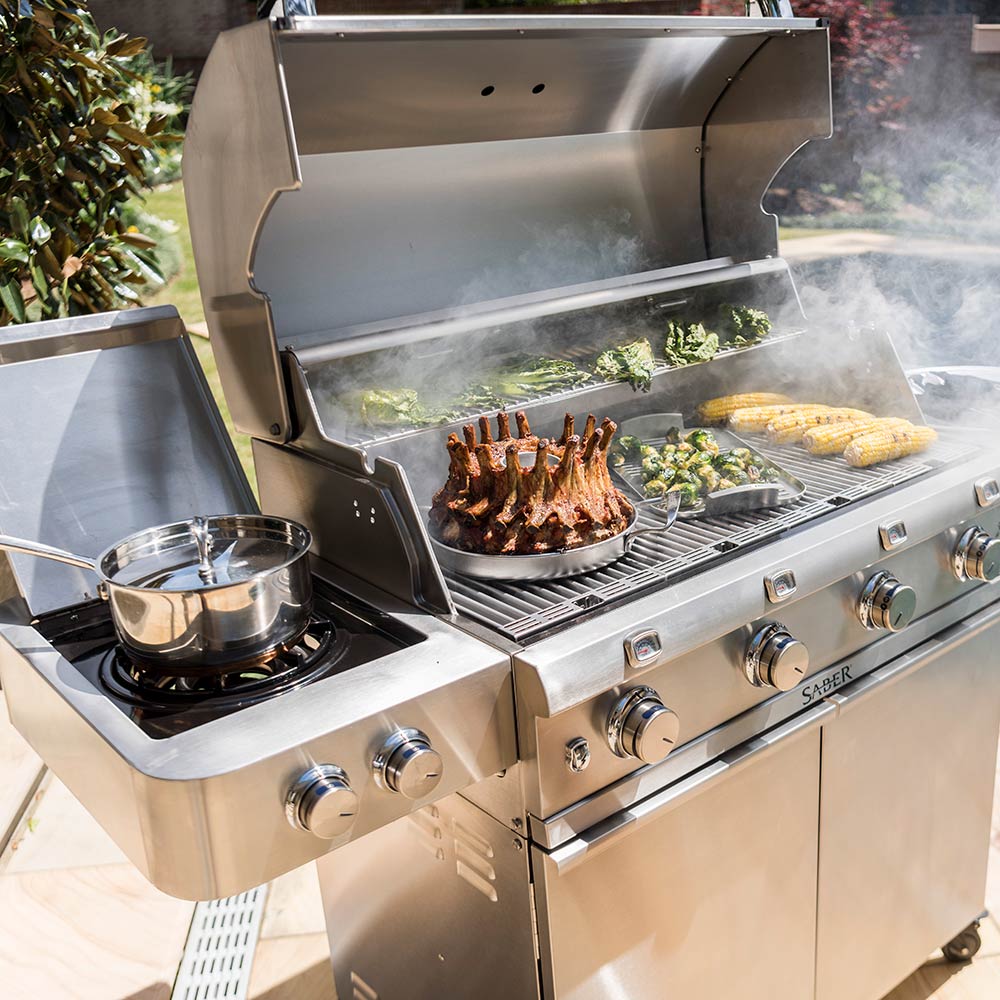 Saber R67SC0017 4-Burner Deluxe Freestanding Infrared Grill with Side Burner, 40-Inches