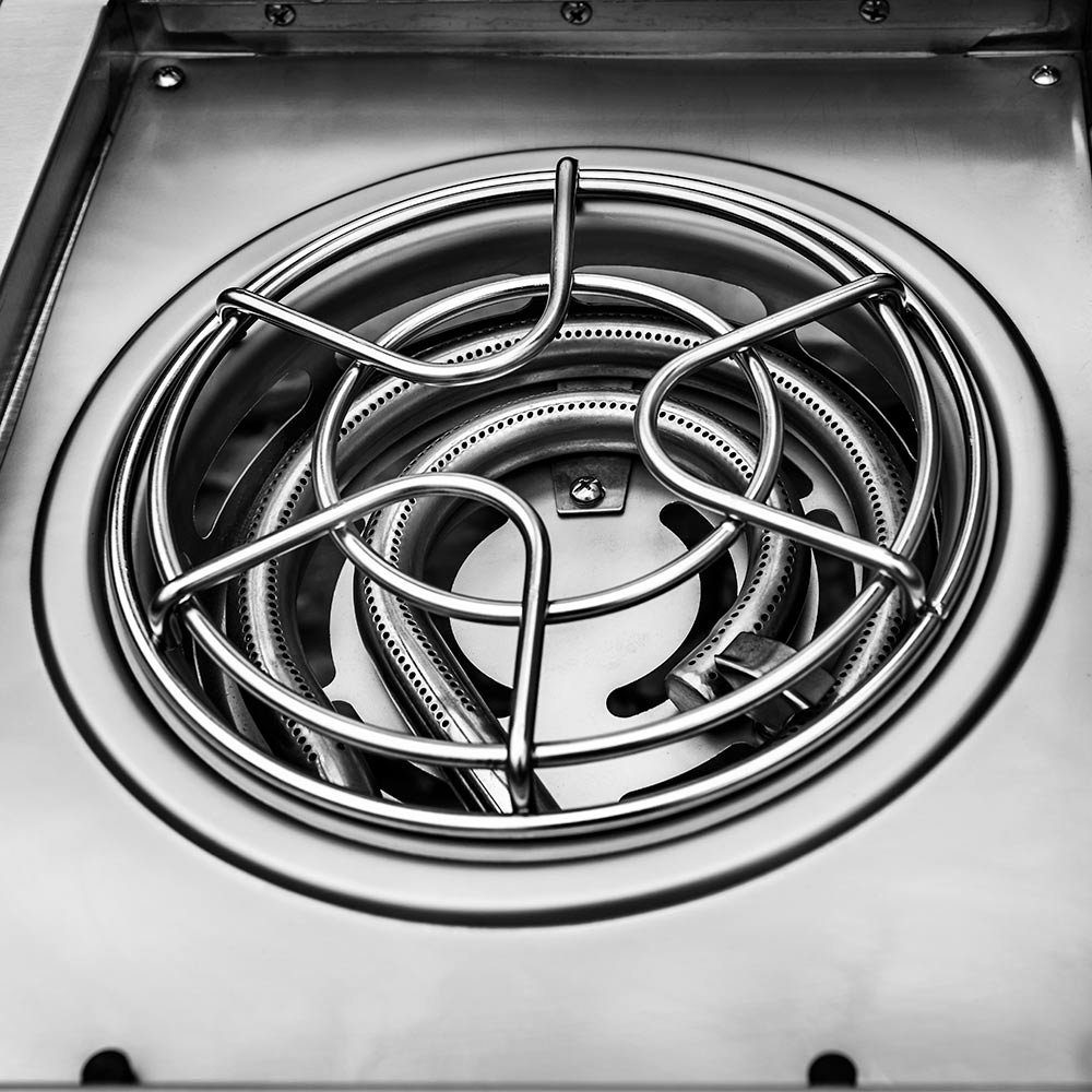 Stainless steel infrared burner ring assembly with metal igniter and grate support