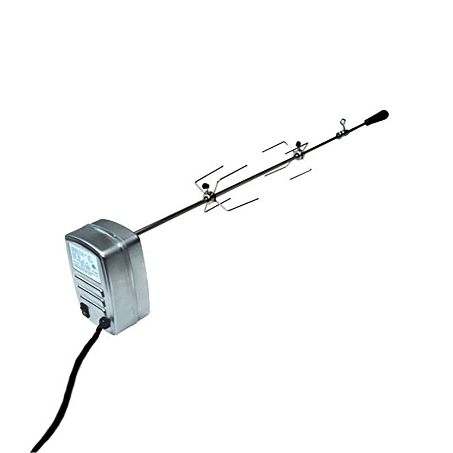 Rotisserie kit motor unit and spit rod with black handle, for home grill