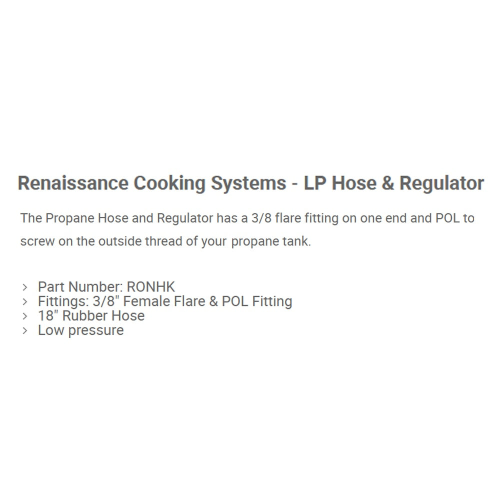Propane hose & regulator: 3/8 flare plus POL fitting, low-pressure rubber hose