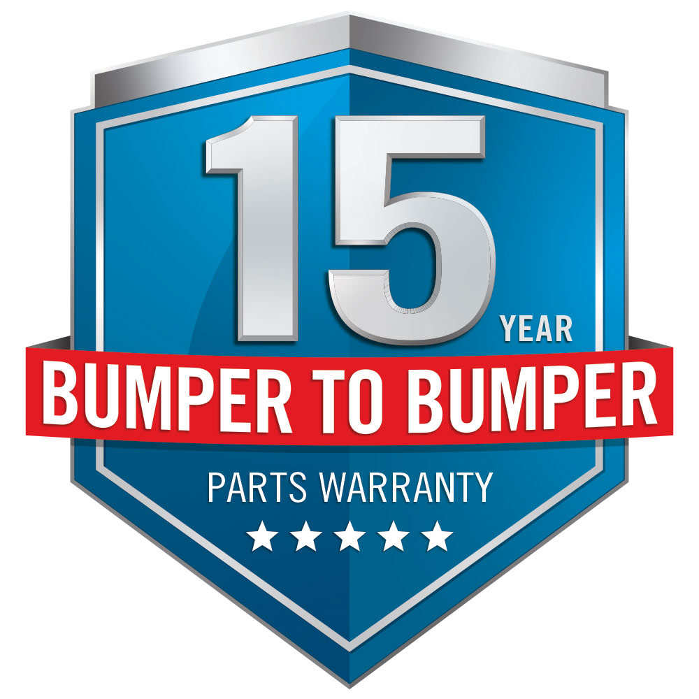 15-year bumper to bumper parts warranty badge with star rating