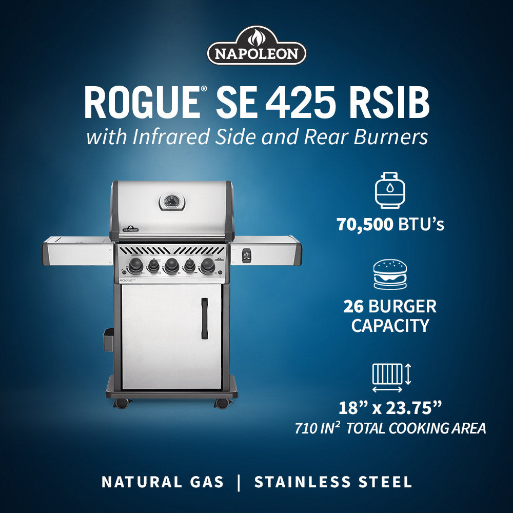 Napoleon RSE425RSIBSS Rogue SE 425 Gas Grill on Cart with Infrared Side and Rear Burners, 23.75-Inches